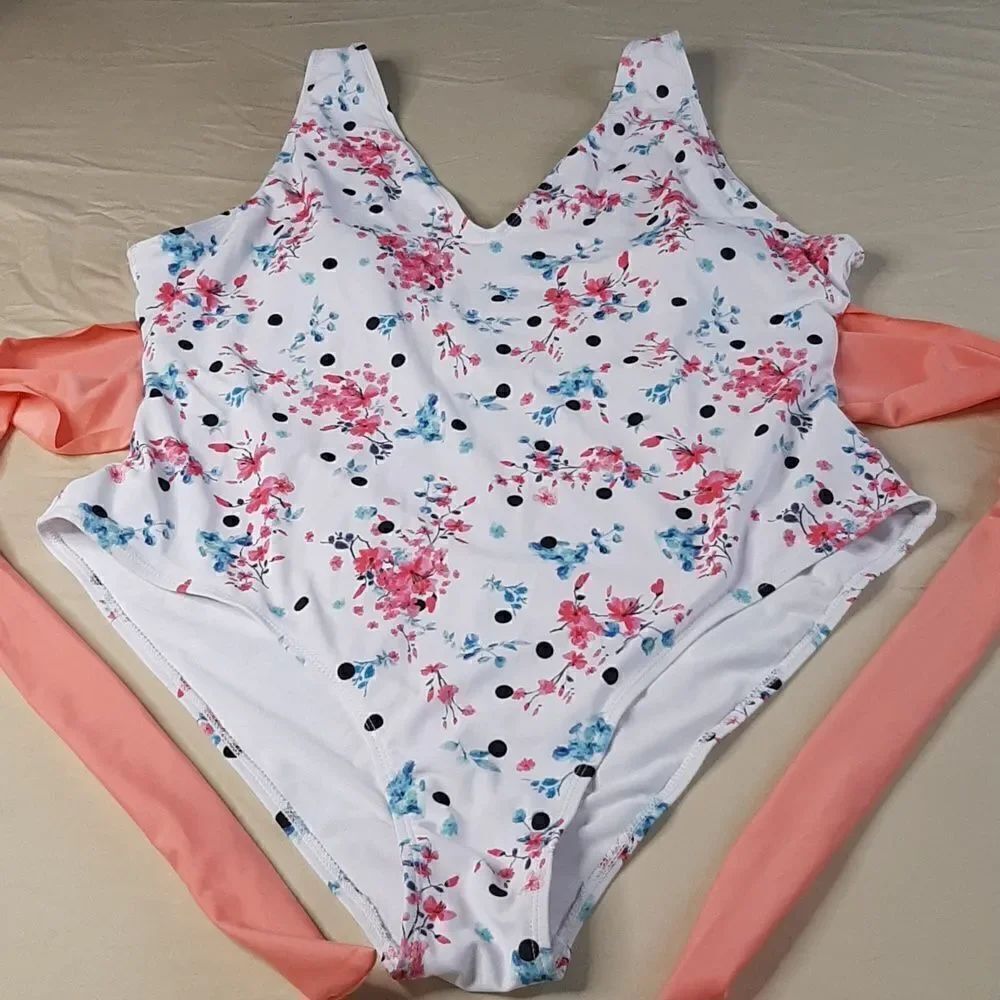NWOT Shein White Floral One Piece with Tie Back